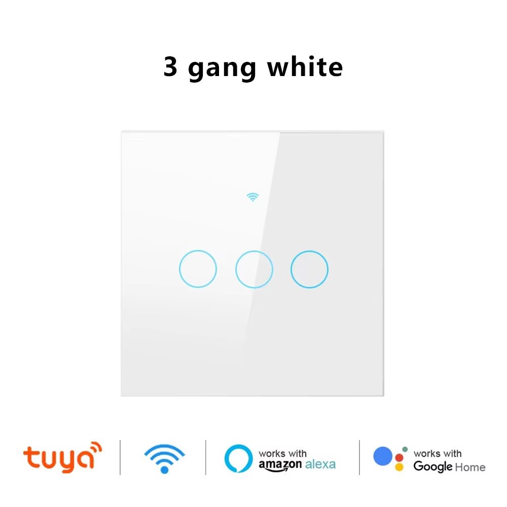 EU/US Smart Switch Alexa RF433 No Neutral Tuya Control Works with Google 1/2/3 Gang Smart Life Home Light Wifi Touch Switches - Bavaro Shop