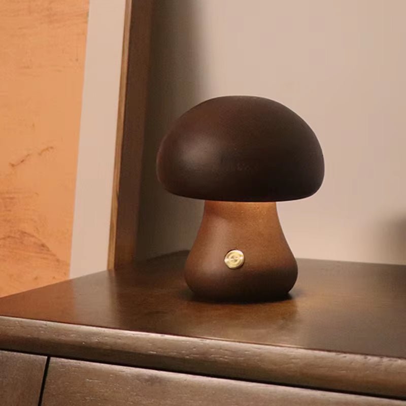 Mushroom LED Night Light Wooden Bedside Table Lamp with Touch Switch Room Decoration High - Level Environmental Mushroom Lamp - Bavaro Shop
