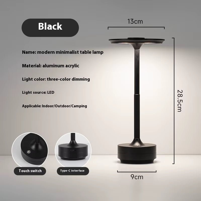 Restaurant Cordless Rechargeable Table Lamp Aluminum LED Metal Desk Lamp Bedroom Bedside Night Lamp Bar Hotel Decorative Lamp - Bavaro Shop