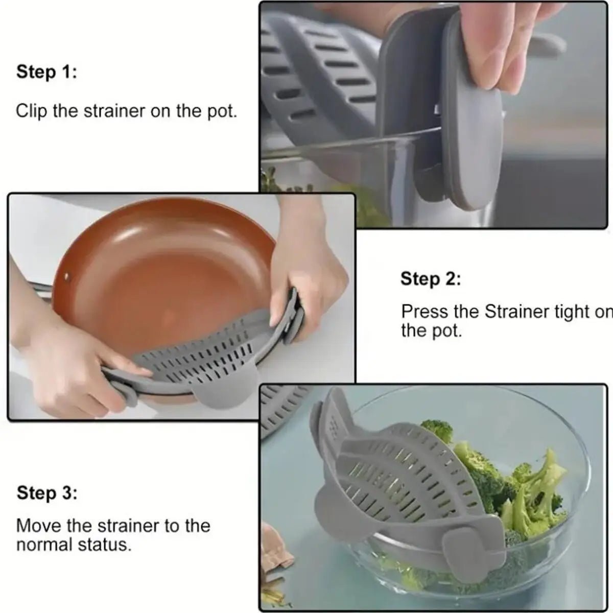 1Pc, Strainer, Pot Strainer, Adjustable Clip on Strainer for Pots Pans and Bowls, Kitchen Pot Strainer - Bavaro Shop