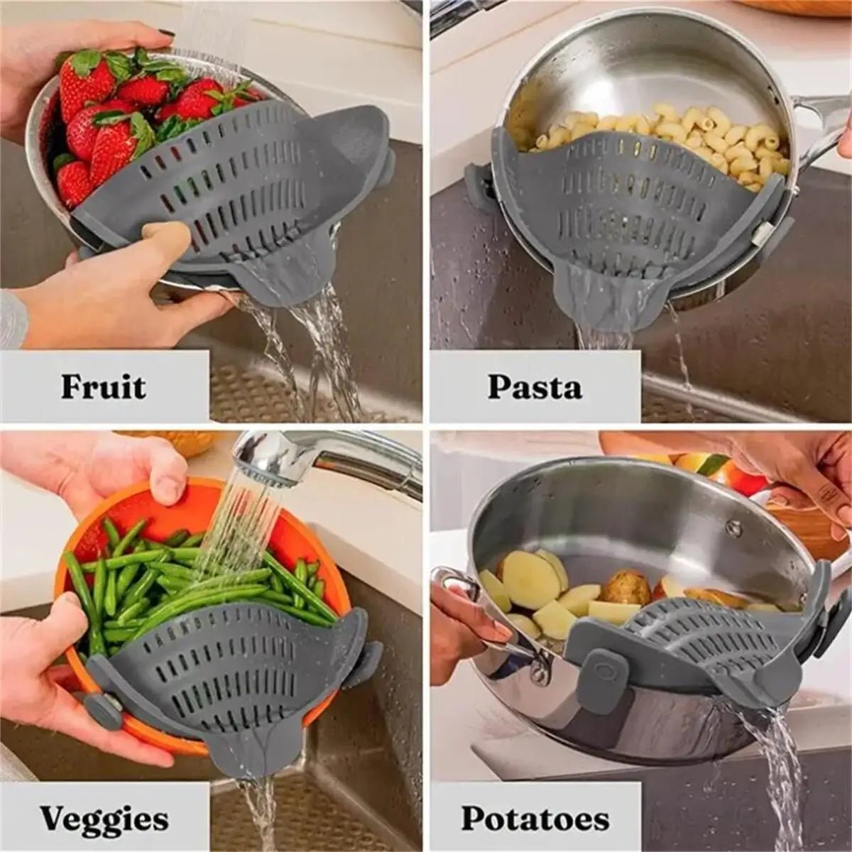 1Pc, Strainer, Pot Strainer, Adjustable Clip on Strainer for Pots Pans and Bowls, Kitchen Pot Strainer - Bavaro Shop