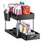 2 Tier under Sink Organizer Sliding Cabinet Basket Organizer Storage Rack with Hooks Hanging Cup Bathroom Kitchen Organizer - Bavaro Shop