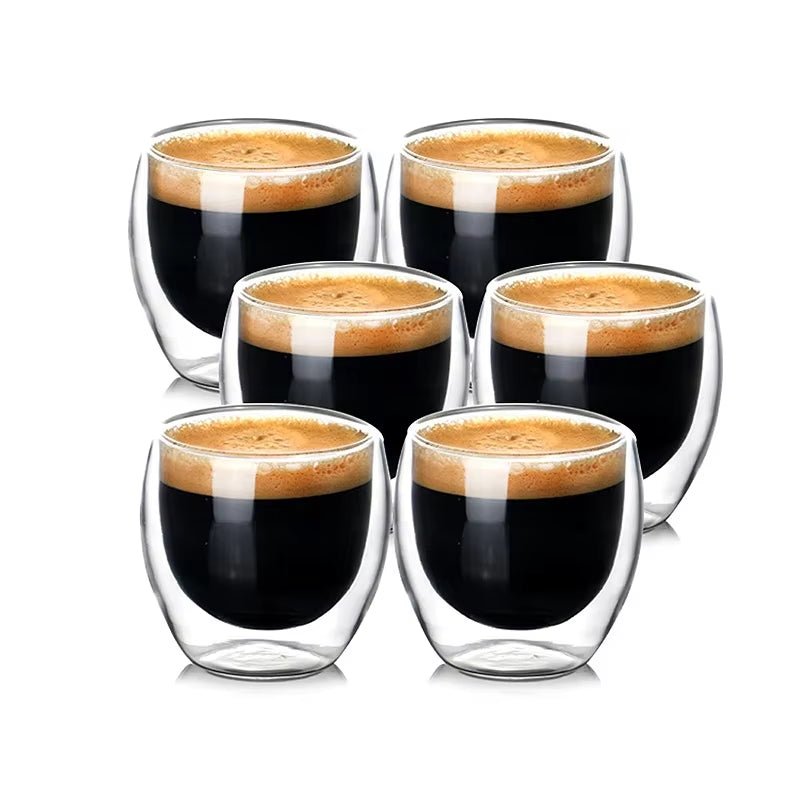 2.7 Oz Double Wall Glass Coffee Mugs Set of 6,Glass Coffee Espresso Cups,Clear Glass Coffee Mugs,For Latte,Tea,Milk,Cappuccino - Bavaro Shop