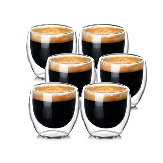 2.7 Oz Double Wall Glass Coffee Mugs Set of 6,Glass Coffee Espresso Cups,Clear Glass Coffee Mugs,For Latte,Tea,Milk,Cappuccino - Bavaro Shop
