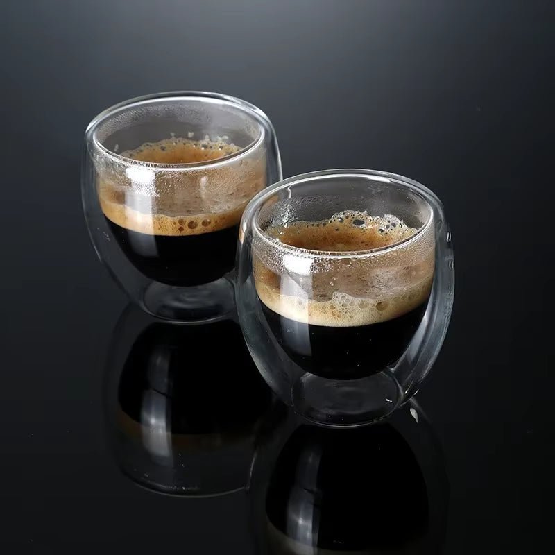 2.7 Oz Double Wall Glass Coffee Mugs Set of 6,Glass Coffee Espresso Cups,Clear Glass Coffee Mugs,For Latte,Tea,Milk,Cappuccino - Bavaro Shop