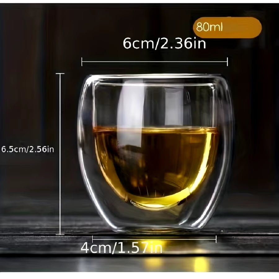 2.7 Oz Double Wall Glass Coffee Mugs Set of 6,Glass Coffee Espresso Cups,Clear Glass Coffee Mugs,For Latte,Tea,Milk,Cappuccino - Bavaro Shop