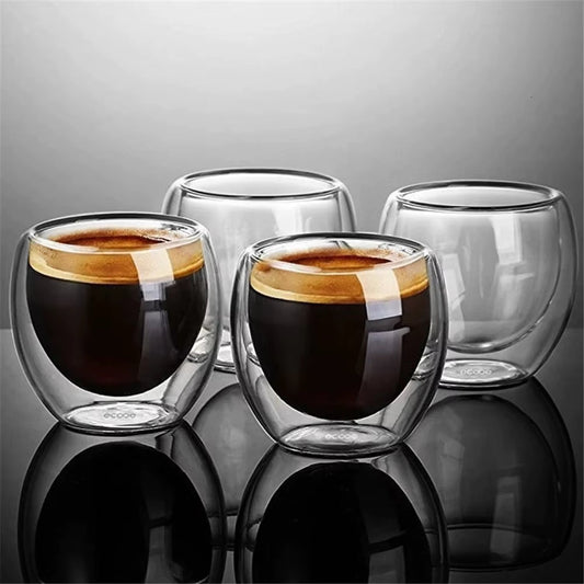 6Pcs Heat - Resistant Double Wall Glass Cup Beer Espresso Coffee Cup Set Handmade Beer Mug Tea Glass Whiskey Glass Cups Drinkware - Bavaro Shop
