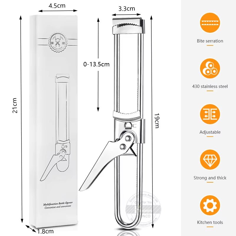 Adjustable Jar Opener Can Opener Stainless Steel Non - Slip Bottle Lid Opener Manual Jar Bottle Bottle Lid Opener Kitchen Gadget - Bavaro Shop