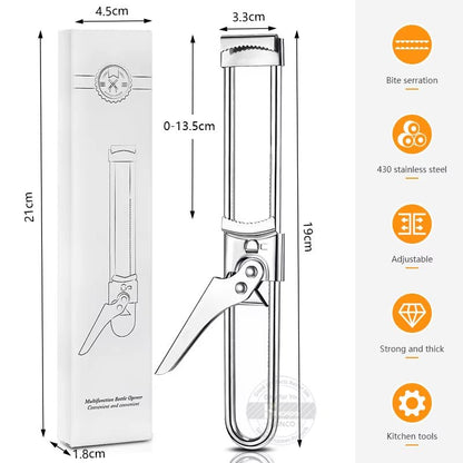 Adjustable Jar Opener Can Opener Stainless Steel Non - Slip Bottle Lid Opener Manual Jar Bottle Bottle Lid Opener Kitchen Gadget - Bavaro Shop