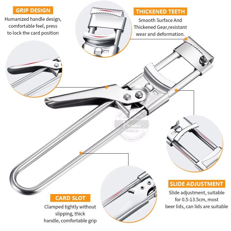 Adjustable Jar Opener Can Opener Stainless Steel Non - Slip Bottle Lid Opener Manual Jar Bottle Bottle Lid Opener Kitchen Gadget - Bavaro Shop