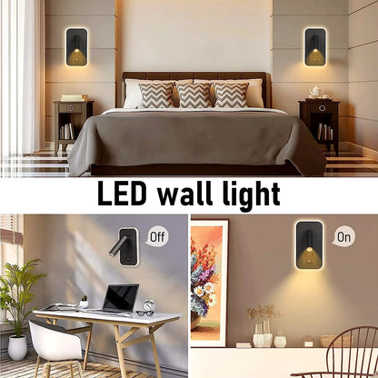 Bedside Wall Lamp, LED Wall Light, Wall Mounted Reading Light with Switch and USB Port, Rotatable Wall Sconce Wall Spotlight - Bavaro Shop