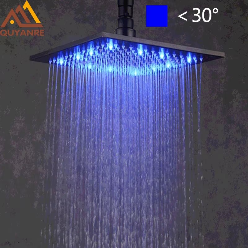 Black LED Changes 16" Rainfall Shower Head Solid Brass RGB LED Light Shower Head Large Rain Shower Tap Bathroom Shower Faucet - Bavaro Shop