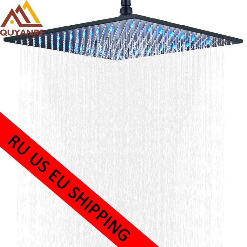 Black LED Changes 16" Rainfall Shower Head Solid Brass RGB LED Light Shower Head Large Rain Shower Tap Bathroom Shower Faucet - Bavaro Shop