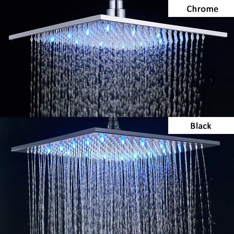 Black LED Changes 16" Rainfall Shower Head Solid Brass RGB LED Light Shower Head Large Rain Shower Tap Bathroom Shower Faucet - Bavaro Shop
