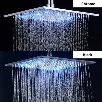 Black LED Changes 16" Rainfall Shower Head Solid Brass RGB LED Light Shower Head Large Rain Shower Tap Bathroom Shower Faucet - Bavaro Shop