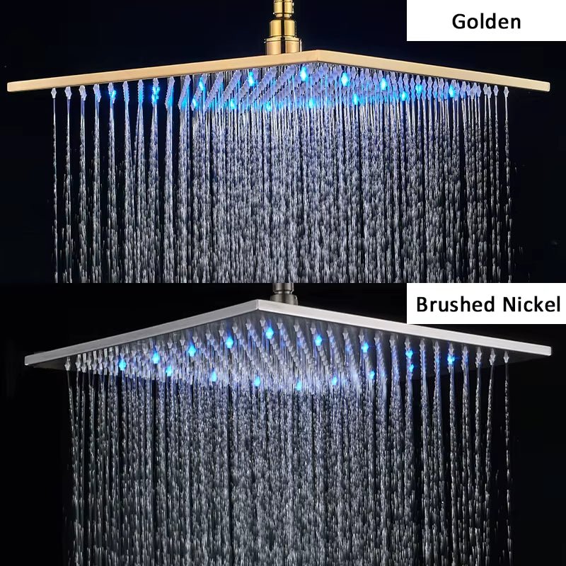 Black LED Changes 16" Rainfall Shower Head Solid Brass RGB LED Light Shower Head Large Rain Shower Tap Bathroom Shower Faucet - Bavaro Shop