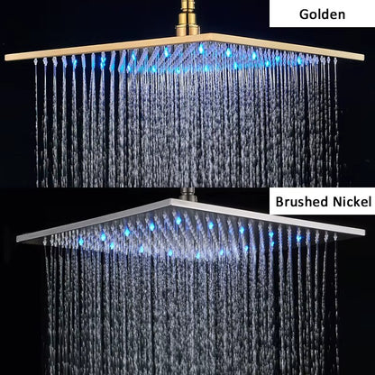 Black LED Changes 16" Rainfall Shower Head Solid Brass RGB LED Light Shower Head Large Rain Shower Tap Bathroom Shower Faucet - Bavaro Shop