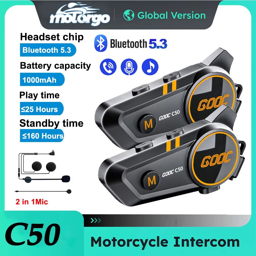 Bluetooth 5.3 Waterproof Motorcycle Helmet Intercom Headset with 300M Communication Range - Bavaro Shop