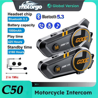 Bluetooth 5.3 Waterproof Motorcycle Helmet Intercom Headset with 300M Communication Range - Bavaro Shop