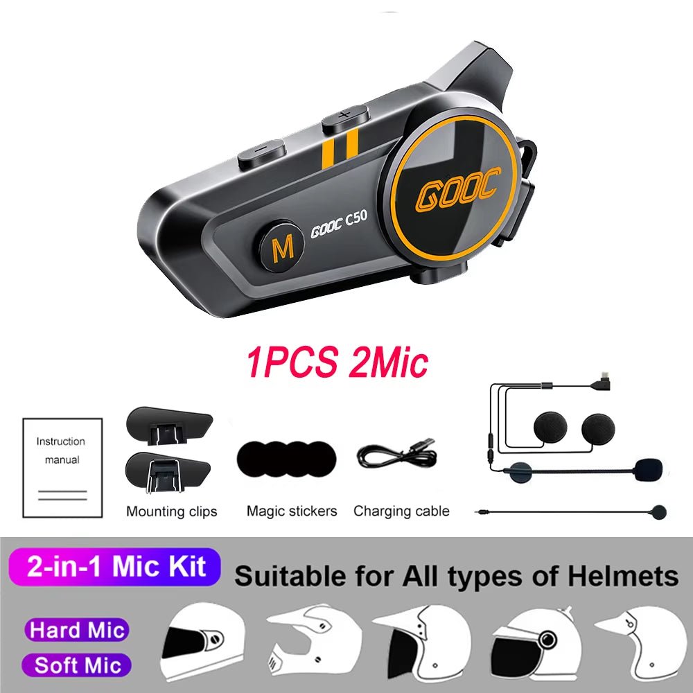 Bluetooth 5.3 Waterproof Motorcycle Helmet Intercom Headset with 300M Communication Range - Bavaro Shop