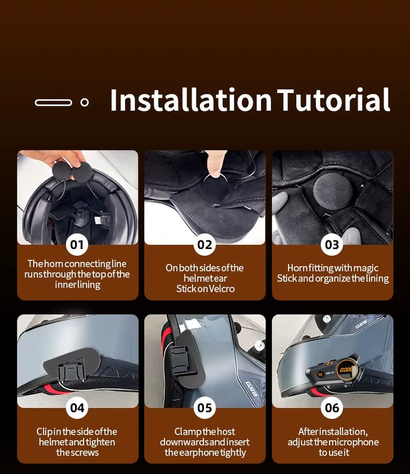 Bluetooth 5.3 Waterproof Motorcycle Helmet Intercom Headset with 300M Communication Range - Bavaro Shop