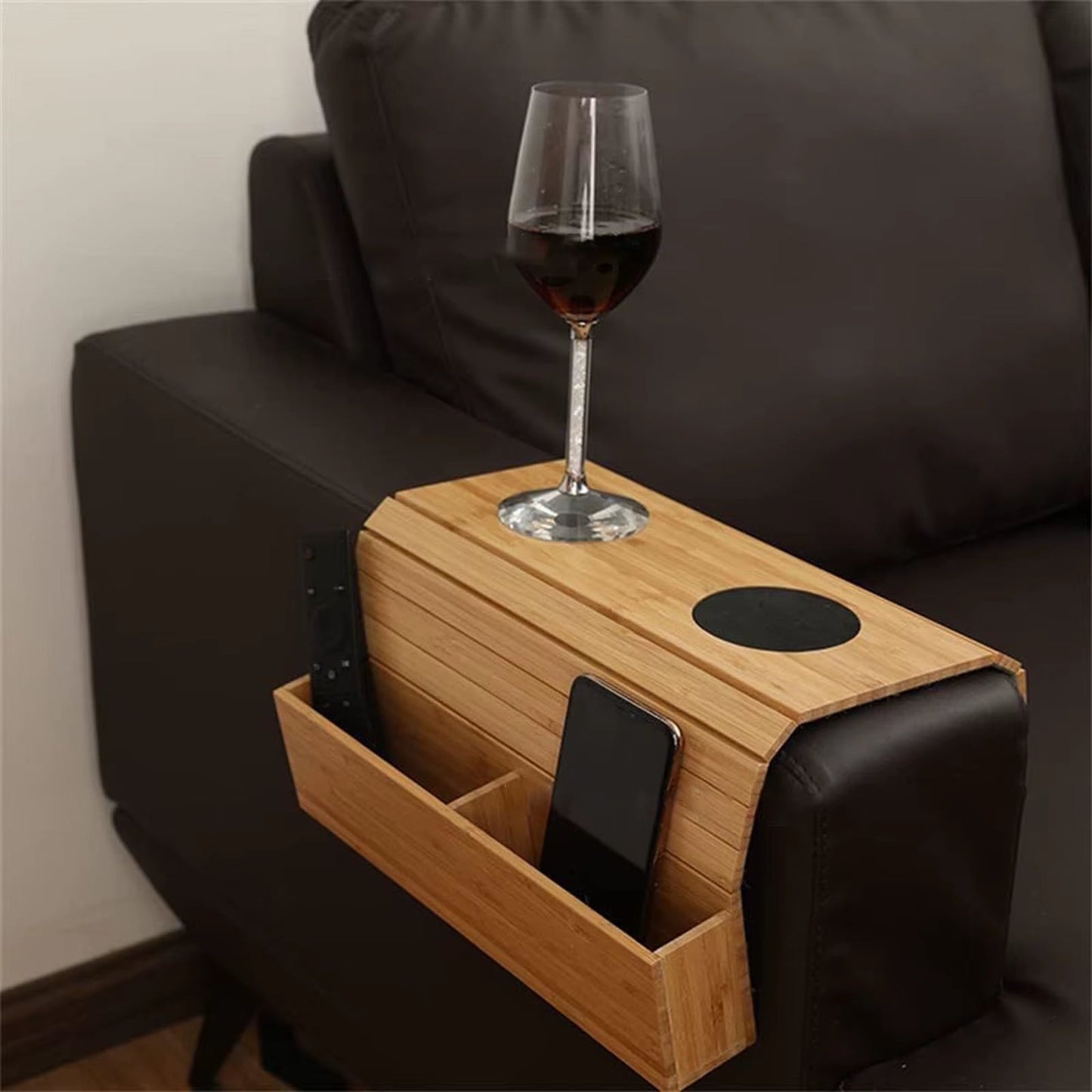 Couch Cup Holder Wooden Space Saving Couch Chair Caddys with Cup Tray Furniture Storage Bag Storage Tray Sofa Armrest Organizer - Bavaro Shop