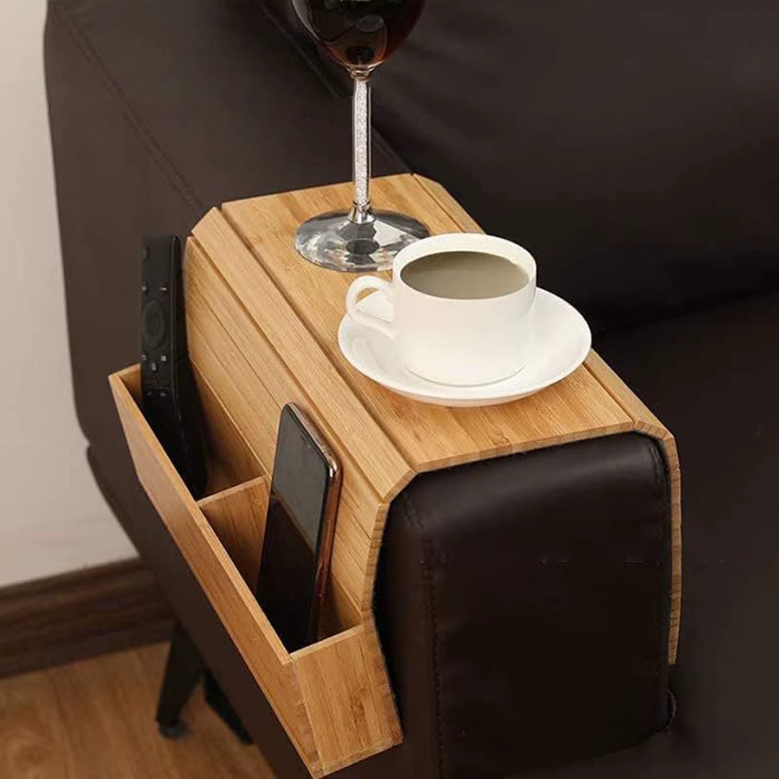 Couch Cup Holder Wooden Space Saving Couch Chair Caddys with Cup Tray Furniture Storage Bag Storage Tray Sofa Armrest Organizer - Bavaro Shop