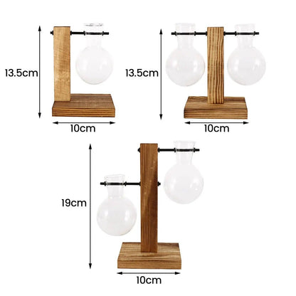 Creative Glass Desktop Planter Bulb Vase Wooden Stand Hydroponic Plant Container Home Tabletop Decor Vases - Bavaro Shop