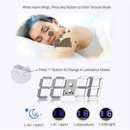 Digital Wall Clock 3D LED Date Time Celsius Nightlight Display Table Desktop Clocks Alarm Clock for Living Room Home Decoration - Bavaro Shop