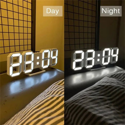 Digital Wall Clock 3D LED Date Time Celsius Nightlight Display Table Desktop Clocks Alarm Clock for Living Room Home Decoration - Bavaro Shop