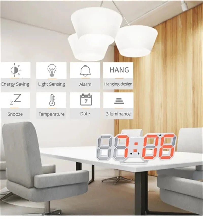Digital Wall Clock 3D LED Date Time Celsius Nightlight Display Table Desktop Clocks Alarm Clock for Living Room Home Decoration - Bavaro Shop