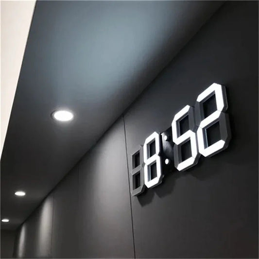 Digital Wall Clock 3D LED Date Time Celsius Nightlight Display Table Desktop Clocks Alarm Clock for Living Room Home Decoration - Bavaro Shop