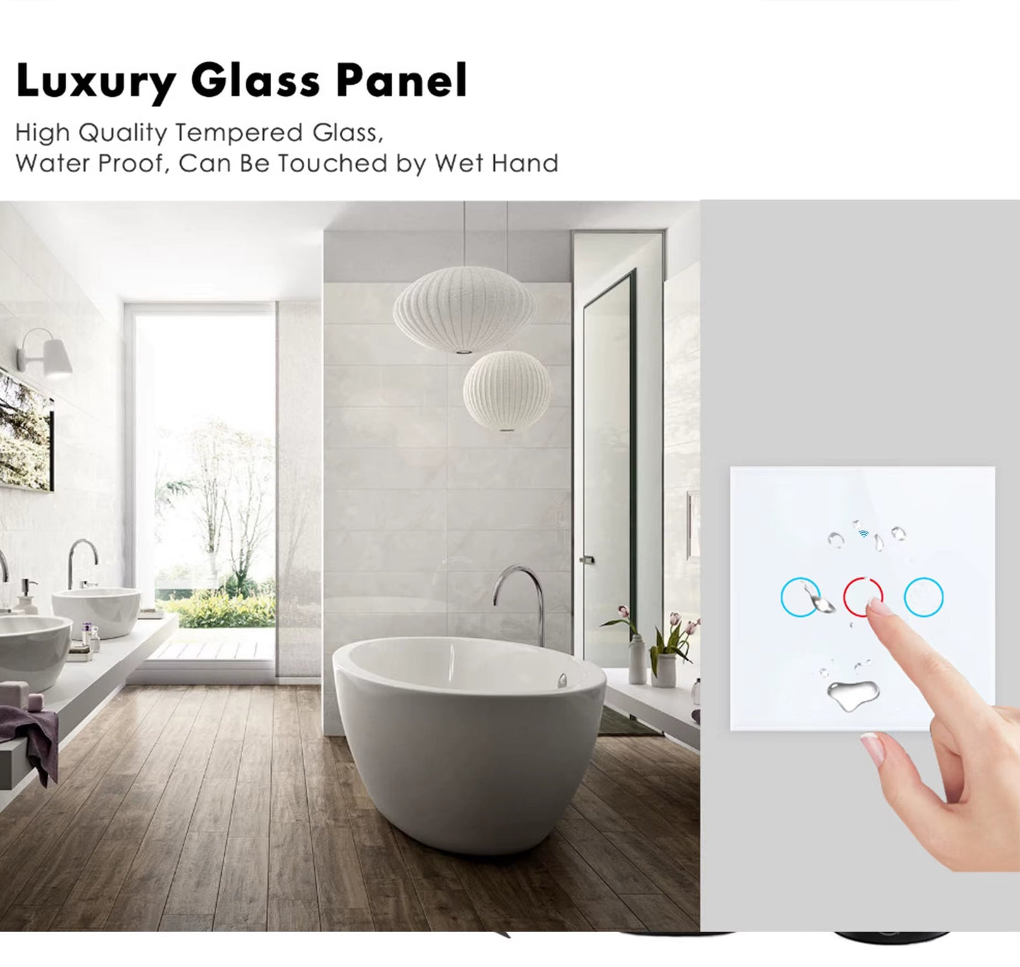 EU/US Smart Switch Alexa RF433 No Neutral Tuya Control Works with Google 1/2/3 Gang Smart Life Home Light Wifi Touch Switches - Bavaro Shop