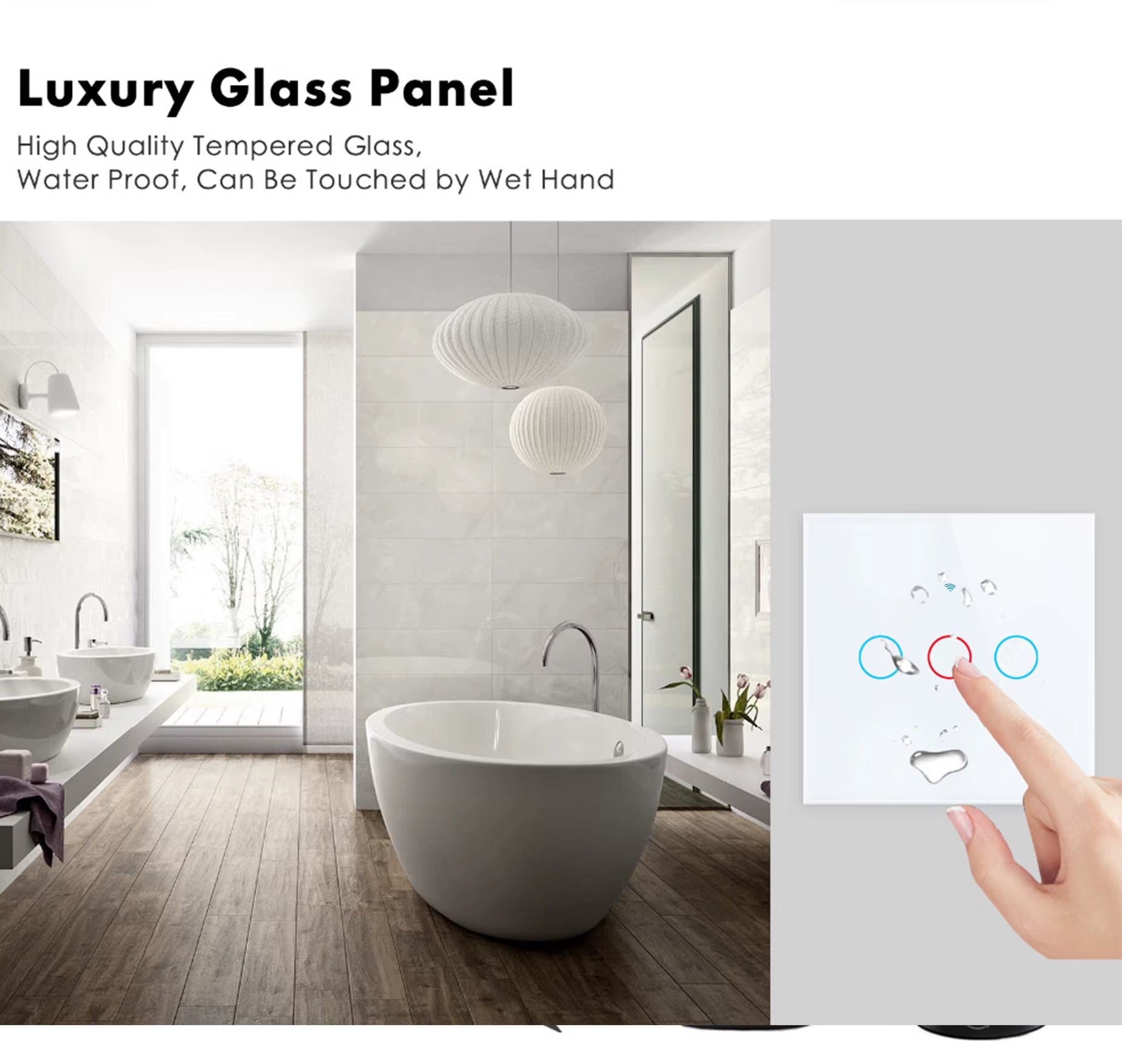 EU/US Smart Switch Alexa RF433 No Neutral Tuya Control Works with Google 1/2/3 Gang Smart Life Home Light Wifi Touch Switches - Bavaro Shop