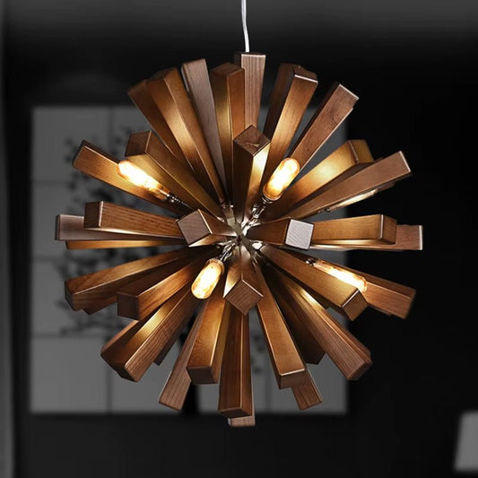 Japanese Wooden Pendant Lights Retro Dining Room Table Hanging Light Globe Shape Industrial Lighting for Living Room Home Decor - Bavaro Shop