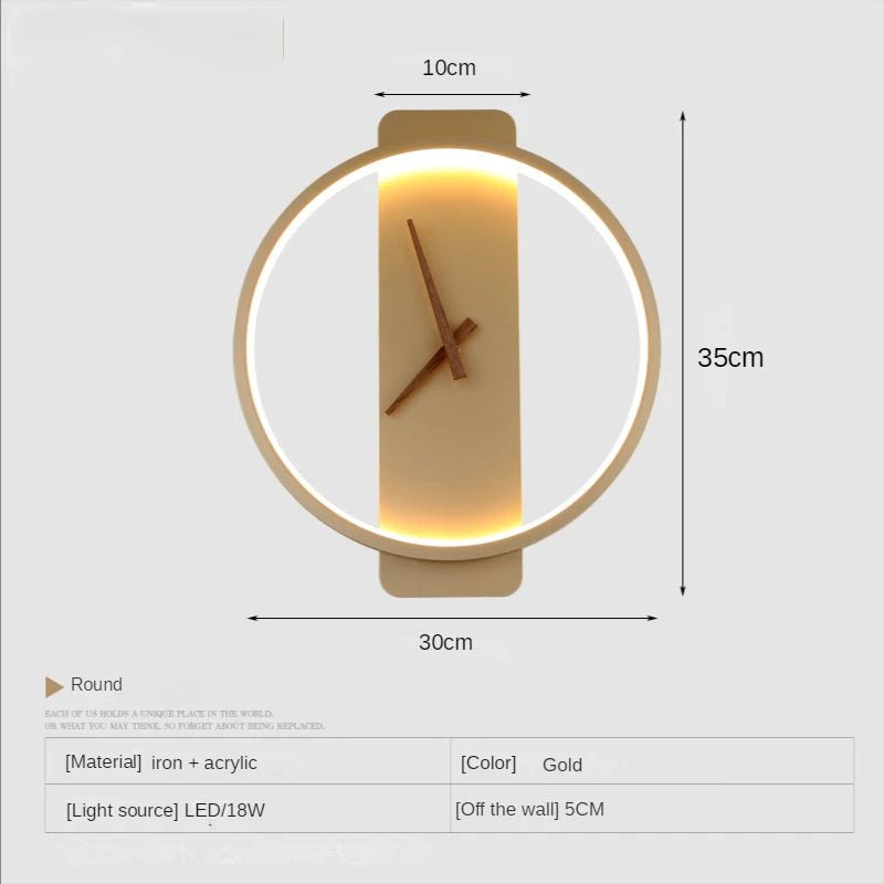 Modern Led Clock Wall Lamp Fixtures for Living Room Restaurant Bedroom Hotel Sconce Lights Decoration Nordic Lighting Indoor - Bavaro Shop
