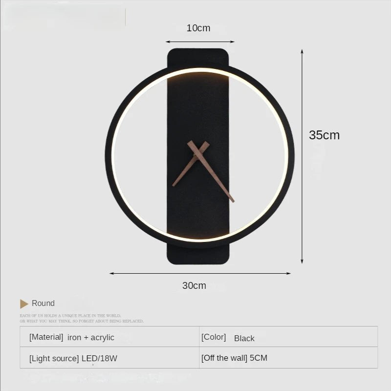 Modern Led Clock Wall Lamp Fixtures for Living Room Restaurant Bedroom Hotel Sconce Lights Decoration Nordic Lighting Indoor - Bavaro Shop