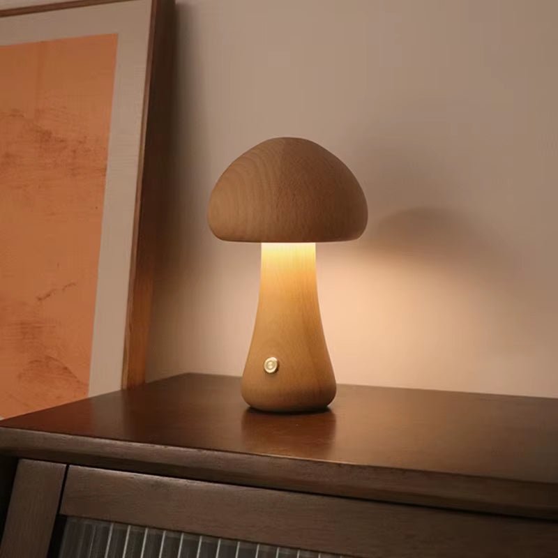 Mushroom LED Night Light Wooden Bedside Table Lamp with Touch Switch Room Decoration High - Level Environmental Mushroom Lamp - Bavaro Shop