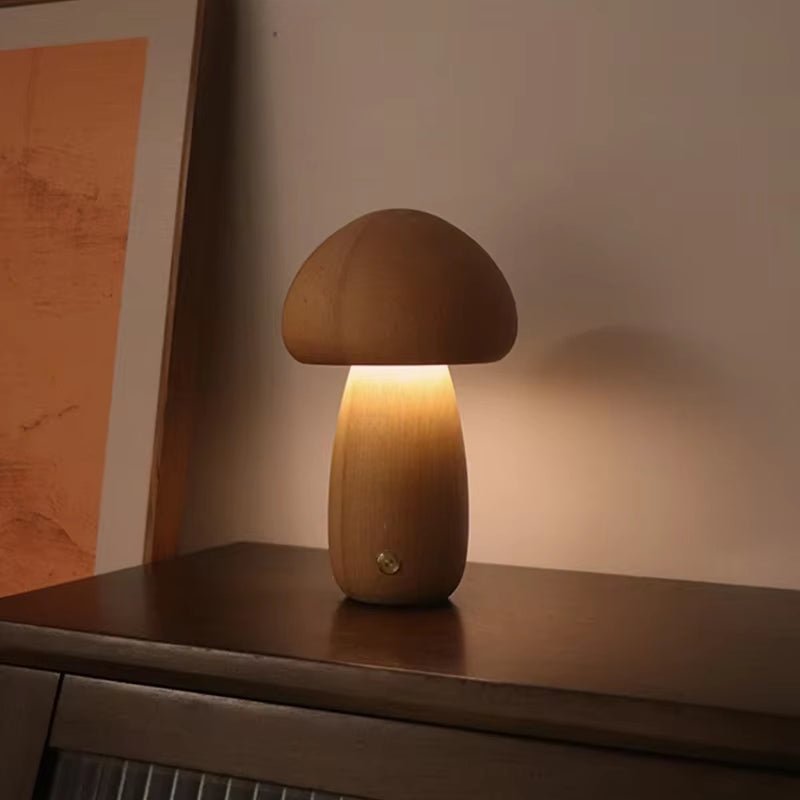 Mushroom LED Night Light Wooden Bedside Table Lamp with Touch Switch Room Decoration High - Level Environmental Mushroom Lamp - Bavaro Shop
