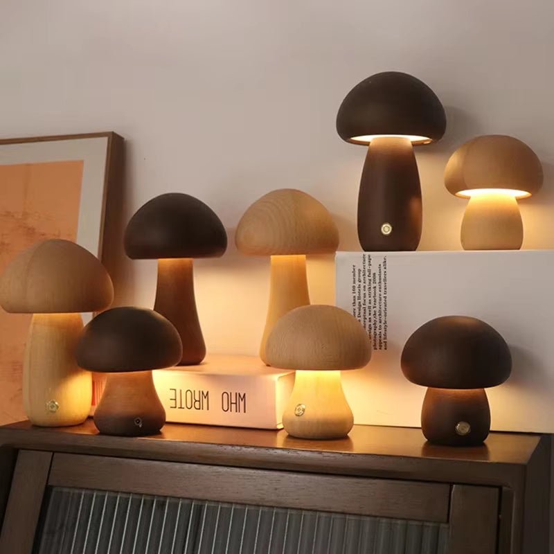 Mushroom LED Night Light Wooden Bedside Table Lamp with Touch Switch Room Decoration High - Level Environmental Mushroom Lamp - Bavaro Shop