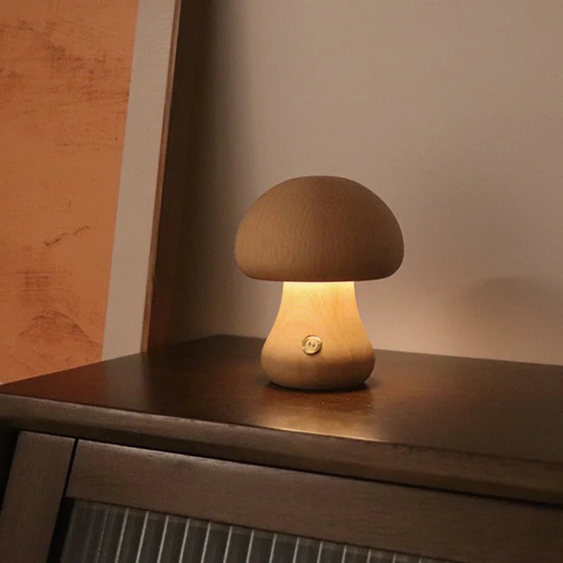 Mushroom LED Night Light Wooden Bedside Table Lamp with Touch Switch Room Decoration High - Level Environmental Mushroom Lamp - Bavaro Shop