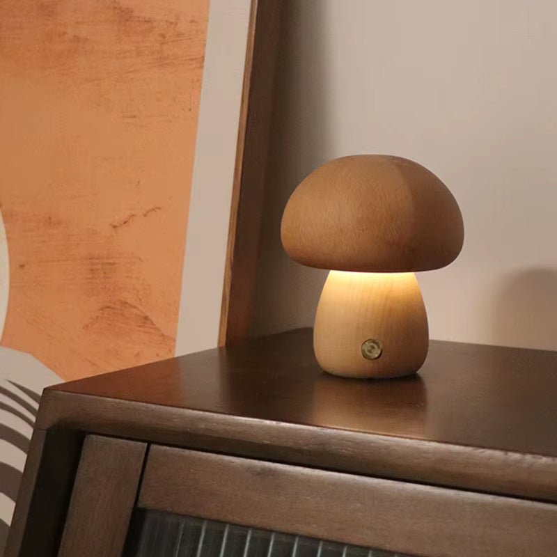 Mushroom LED Night Light Wooden Bedside Table Lamp with Touch Switch Room Decoration High - Level Environmental Mushroom Lamp - Bavaro Shop