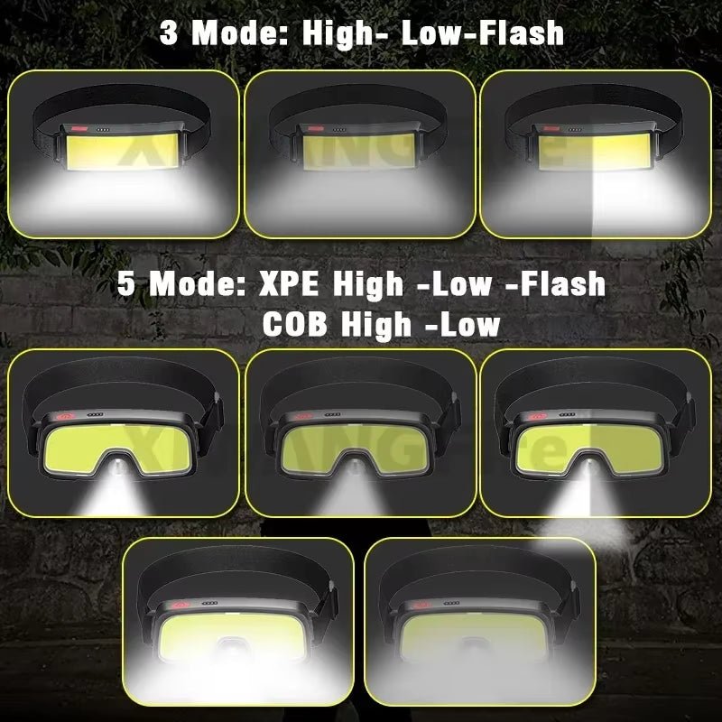 New Trend Cob Headlights Outdoor Household Portable LED Headlight with Built - In 1200Mah Battery USB Rechargeable Head Lamp - Bavaro Shop