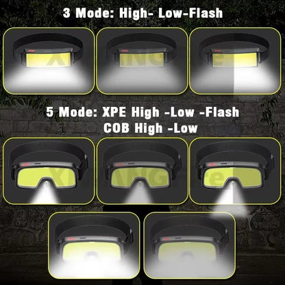 New Trend Cob Headlights Outdoor Household Portable LED Headlight with Built - In 1200Mah Battery USB Rechargeable Head Lamp - Bavaro Shop
