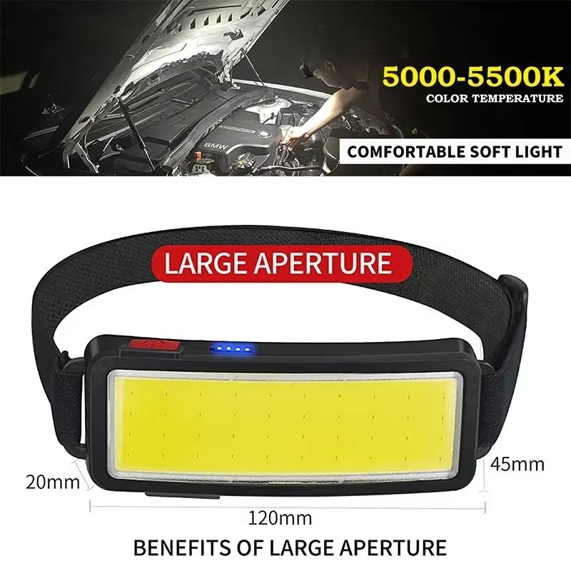 New Trend Cob Headlights Outdoor Household Portable LED Headlight with Built - In 1200Mah Battery USB Rechargeable Head Lamp - Bavaro Shop