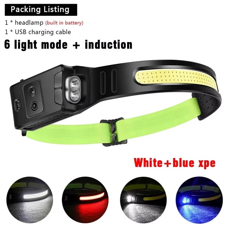 New Trend Cob Headlights Outdoor Household Portable LED Headlight with Built - In 1200Mah Battery USB Rechargeable Head Lamp - Bavaro Shop