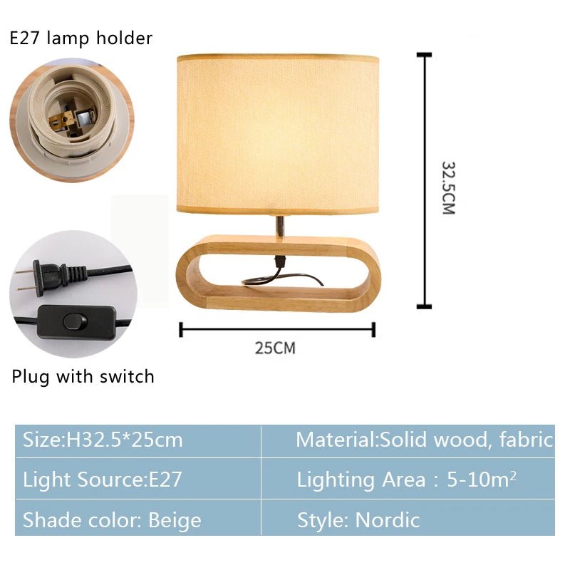 Nordic Wooden Table Lamp Creative Modern Bedroom Bedside LED Light Living Room Hotel Japanese Study Table Lamp Linen Lampshade - Bavaro Shop