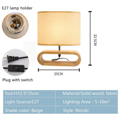Nordic Wooden Table Lamp Creative Modern Bedroom Bedside LED Light Living Room Hotel Japanese Study Table Lamp Linen Lampshade - Bavaro Shop