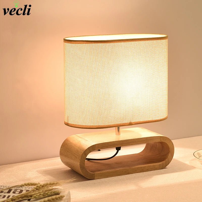 Nordic Wooden Table Lamp Creative Modern Bedroom Bedside LED Light Living Room Hotel Japanese Study Table Lamp Linen Lampshade - Bavaro Shop