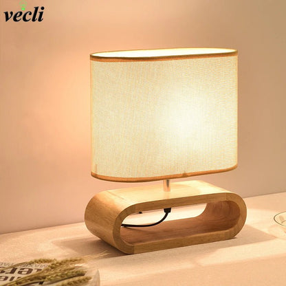 Nordic Wooden Table Lamp Creative Modern Bedroom Bedside LED Light Living Room Hotel Japanese Study Table Lamp Linen Lampshade - Bavaro Shop